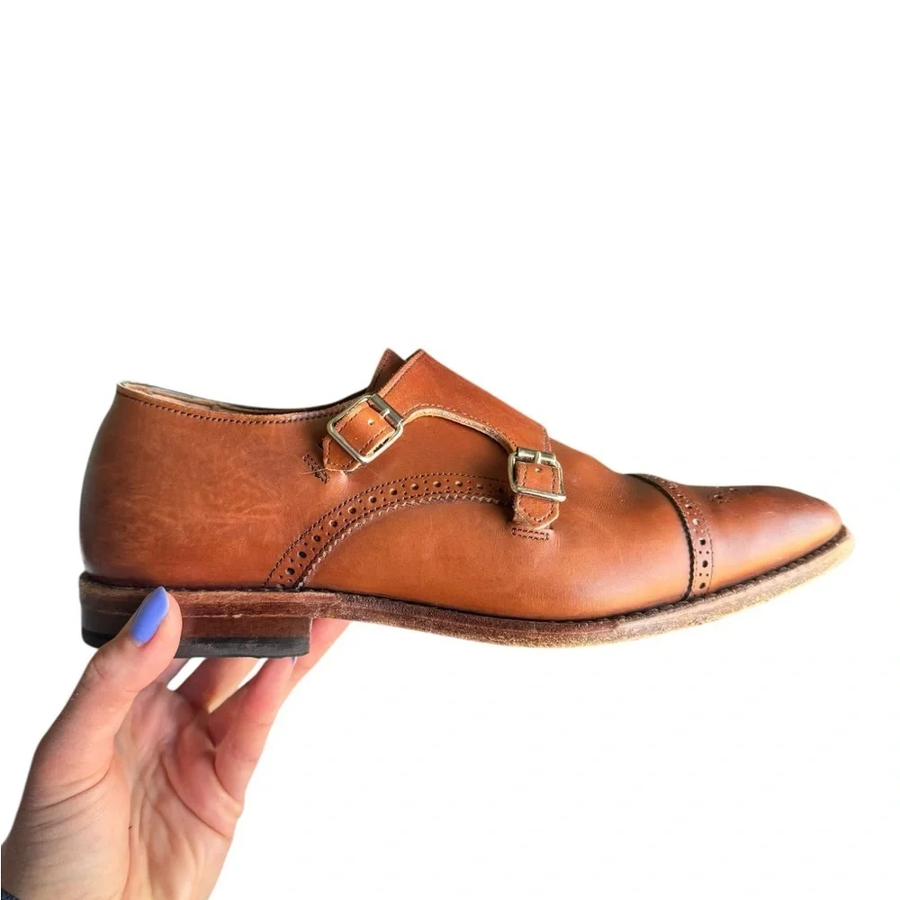 Allen Edmonds Double Monk Strap Leather Dress Shoes 11D Brown Cap Toe Luxury